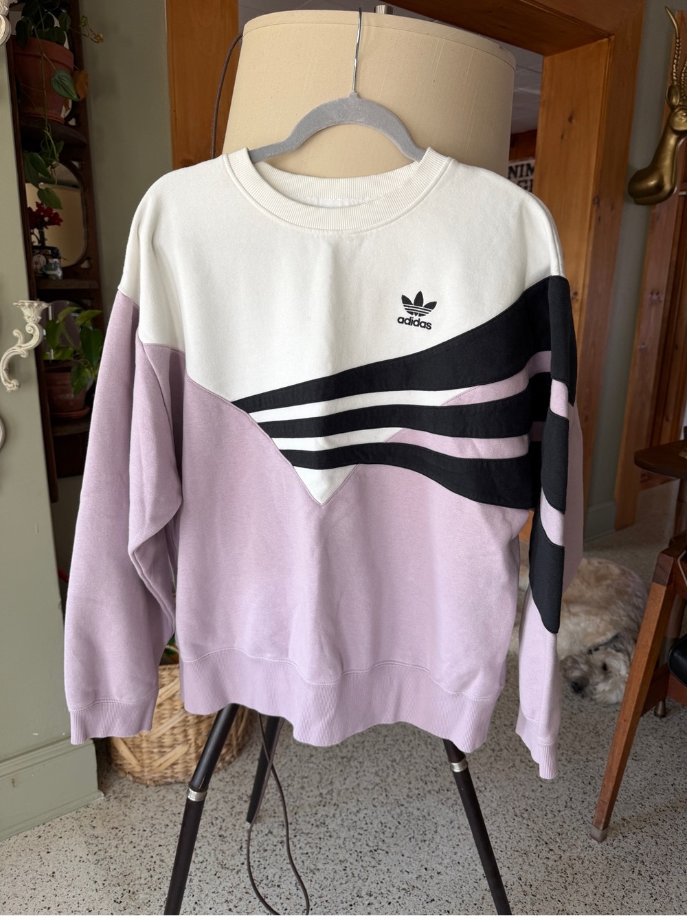 adidas Lavender, White & Black Colorblock Crewneck Sweatshirt